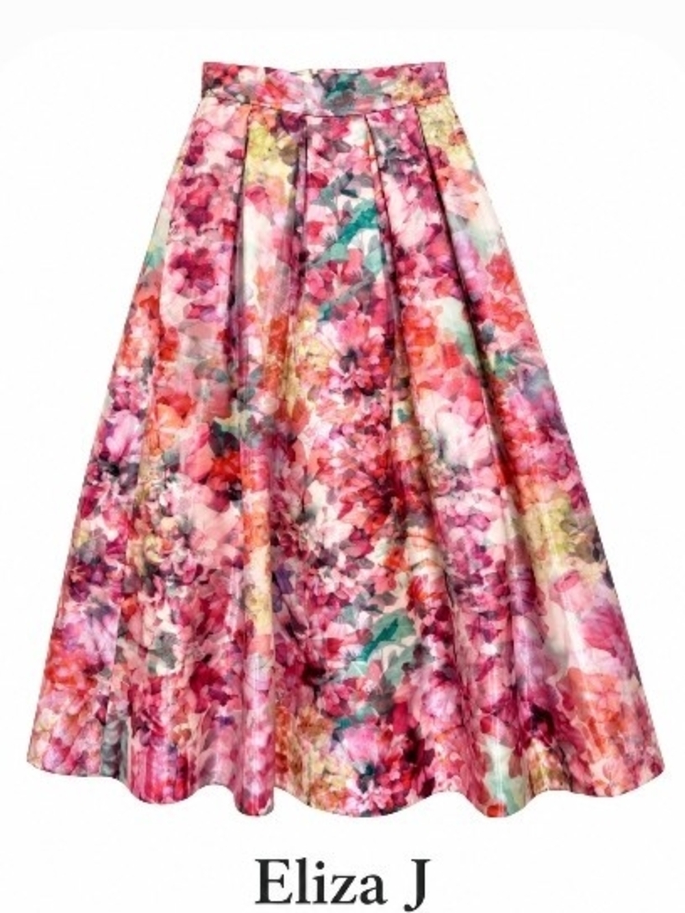 Floral Pleated A-Line Skirt - Pink Multicolor